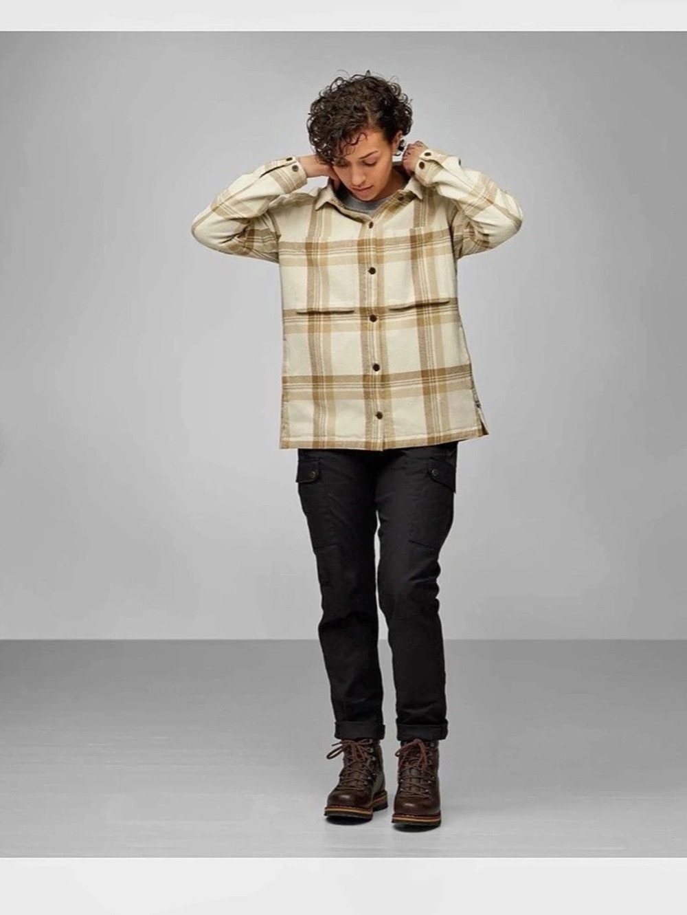 Fjallraven Singi Flannel Overshirt Plaid Cream & Brown XL
